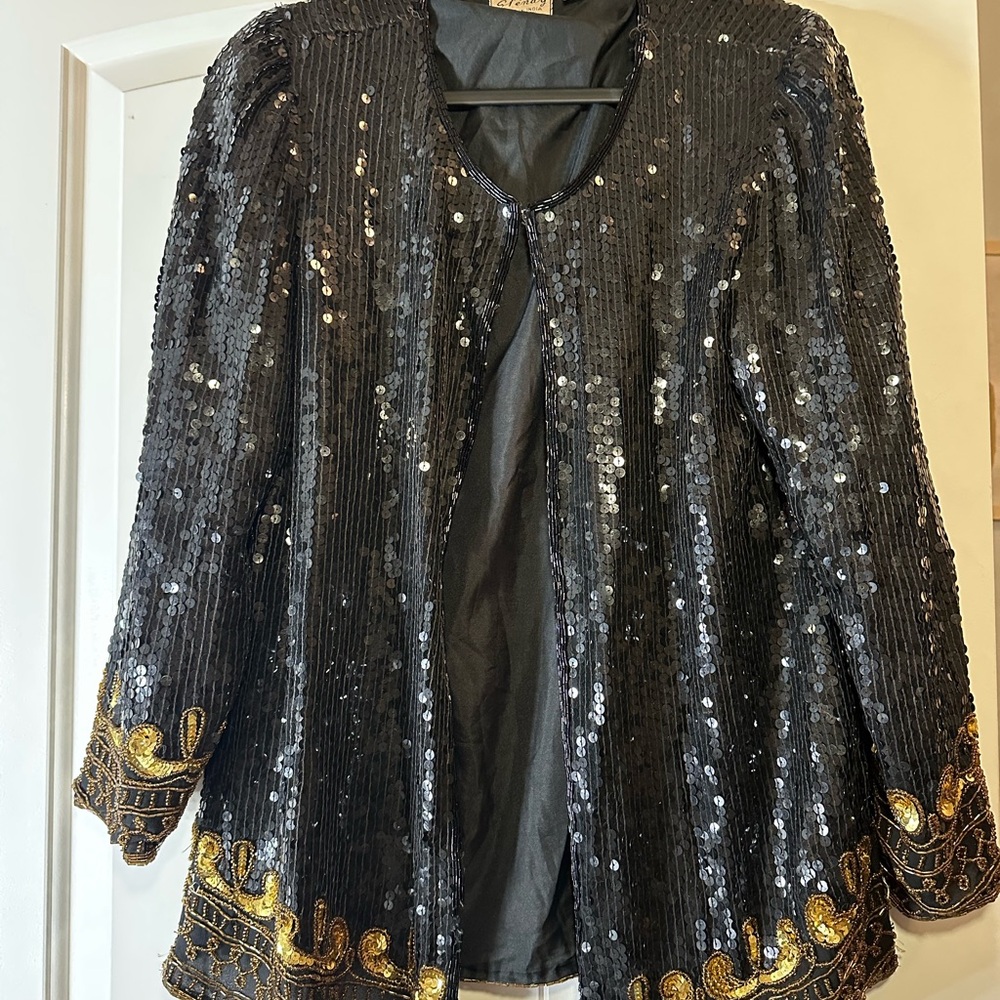 Stenay Vintage Black and Gold Sequin Jacket